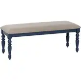 Aster Dining Bench in Navy Blue, Wood & Gray Fabric