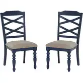 Aster Dining Chair in Navy Blue, Wood & Gray Fabric (Set of 2)