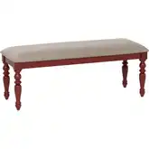 Aster Dining Bench in Red, Wood & Gray Fabric