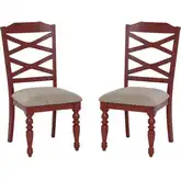 Aster Dining Chair in Red, Wood & Gray Fabric (Set of 2)