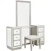 Kiara 60" Mirrored 6-Drawer Makeup Vanity with Stool in Gold & Beige Fabric