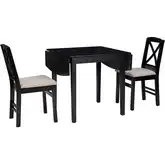 Torino 3-Piece Drop-Leaf Dining Set in Black Wood & Beige Fabric