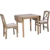 Torino 3-Piece Drop-Leaf Dining Set in Gray Wash Brown & Gray Fabric