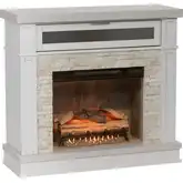 Ephersyn Electric Fireplace in White Wood & Cream Poly