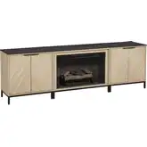 Alver Electric Fireplace & 2 Cabinets Set in Blonde Faux Wood & Black Metal