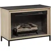 Alver Electric Fireplace in Blonde Faux Wood & Black Metal