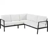 Holland Outdoor Sectional Sofa in Black Aluminum & White Fabric