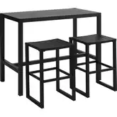 Holland Outdoor 3-Piece Bar Dining Set in Black Aluminum