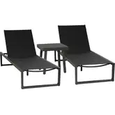 Holland Outdoor 3-Piece Chaise & Table Set in Black Aluminum