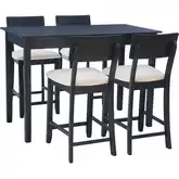 Jorissen 5-Piece Counter Dining Set in Dark Charcoal Black & Beige Fabric