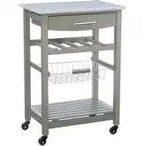 Roger Kitchen Island in Gray Wood & White Granite