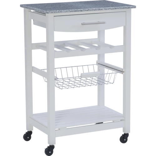 Roger Kitchen Island in White Wood & White Granite