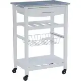 Roger Kitchen Island in White Wood & White Granite