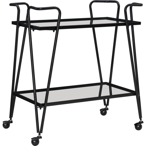 Linon Mid Century Bar Cart in Black Metal & Mirror