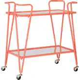 Linon Mid Century Bar Cart in Coral Metal & Mirror