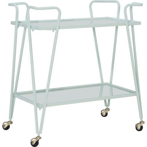 Linon Mid Century Bar Cart in Mint Metal & Mirror