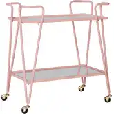 Linon Mid Century Bar Cart in Pink Metal & Mirror
