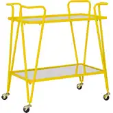 Linon Mid Century Bar Cart in Yellow Metal & Mirror