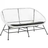 Millicent Outdoor Loveseat in Black Metal & White Rope