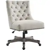 Della Office Chair in Tufted Shell Natural Fabric & Gray Wash Wood