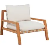 Cassius Outdoor Slanted Back Accent Chair in Wood & Off White Sunbrella