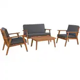 Cole Outdoor 4-Piece Loveseat Set in Walnut & Gray Fabric