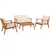 Cole Outdoor 4-Piece Loveseat Set in Natural Wood & Neutral Fabric