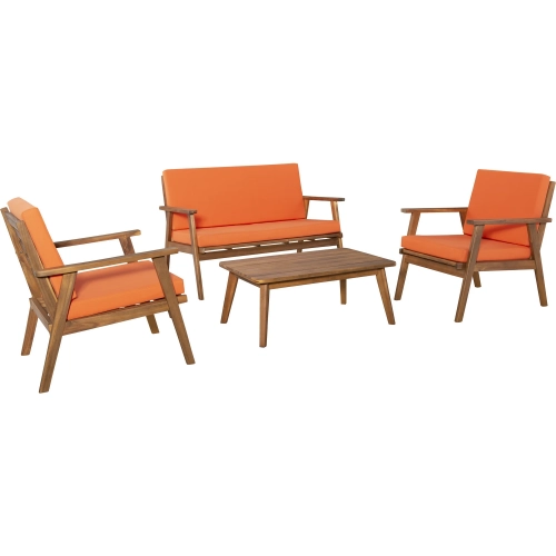 Cole Outdoor 4-Piece Loveseat Set in Acorn & Orange Fabric