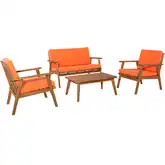 Cole Outdoor 4-Piece Loveseat Set in Acorn & Orange Fabric