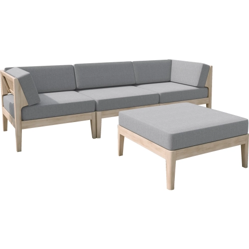 Summerlyn 4-Piece Outdoor Sectional Sofa Set in Natural Wood & Gray Fabric