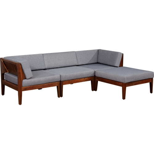 Summerlyn 4-Piece Outdoor Sectional Sofa Set in Walnut & Gray Fabric