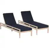 Teagon Outdoor Chaise Lounger in Natural Wood & Navy Blue Fabric (Set of 2)