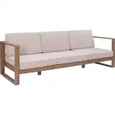 Silas Outdoor Sofa in Brushed Natural Eucalyptus & Beige Fabric