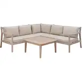 Teagon 4-Piece Outdoor Sectional Sofa Set in Whitewash & Beige Fabric