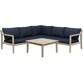 Teagon Outdoor 4-Piece Sectional Sofa Set in Wood & Navy Blue Fabric