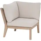 Teagon Outdoor Corner Accent Chair in Natural Wood & Beige Fabric