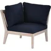 Teagon Outdoor Corner Accent Chair in Natural Wood & Navy Blue Fabric