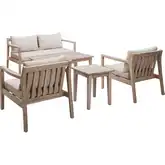 Teagon 5-Piece Outdoor Loveseat Set in Whitewash & Beige Fabric