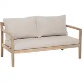 Teagon Outdoor Loveseat in Whitewash Wood & Beige Fabric