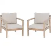 Teagon Outdoor Accent Chair in Whitewash Wood & Beige Fabric (Set of 2)