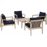 Teagon Outdoor 5-Piece Chair Set in Washed Wood & Navy Blue Fabric