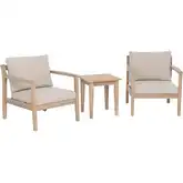 Teagon 3-Piece Outdoor Accent Chair Set in Wood & Beige Fabric