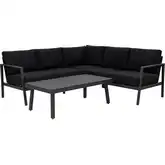 Holland 2-Piece Outdoor Sectional Sofa Set in Black Fabric & Aluminum