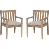 Teagon Outdoor Dining Arm Chair in Natural Wood & Beige Fabric (Set of 2)