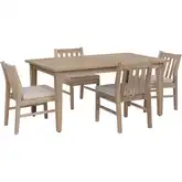 Teagon Outdoor 5-Piece Dining Set in Natural Wood & Beige Fabric