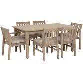 Teagon Outdoor 7-Piece Dining Set in Natural Wood & Beige Fabric