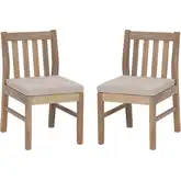 Teagon Outdoor Dining Side Chair in Natural Wood & Beige Fabric (Set of 2)