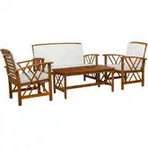 Jubil 4-Piece Outdoor Loveseat Set in Brown Wood & White Fabric