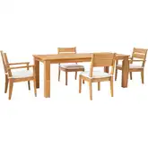 Carenen 5-Piece Outdoor Dining Set in Teak & Antique White Fabric