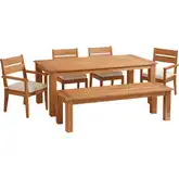 Carenen 6-Piece Outdoor Dining Set in Teak & Antique White Fabric